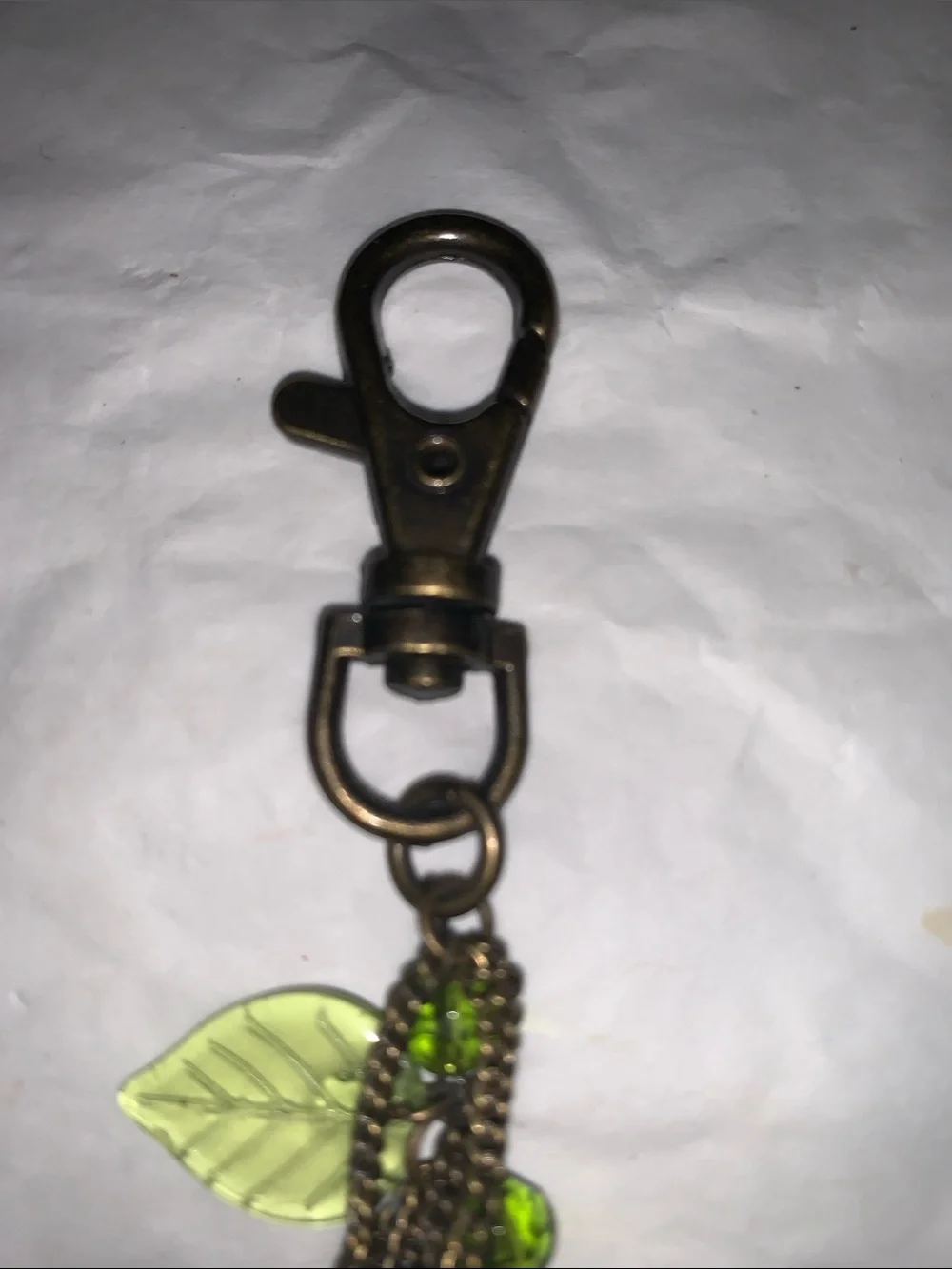 Antique Green Leaf Tassel Purse Charm with Beads